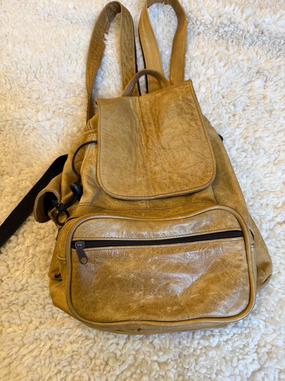 Vintage 90s Leather Backpack Bag - Tan